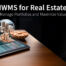 A graphical image showing a tablet with visualized IWMS software for real-estate