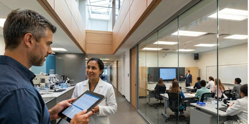 Space utilization software dashboard showing demand forecast and mixed-use campus optimization.